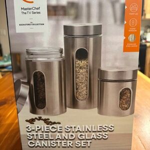 MasterChef 3 pc stainless steel & glass canister set